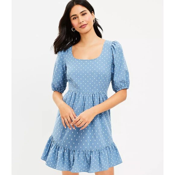 Ann Taylor Petite Clip Tie Back Flounce Swing Dress 00P - Picture 2 of 4